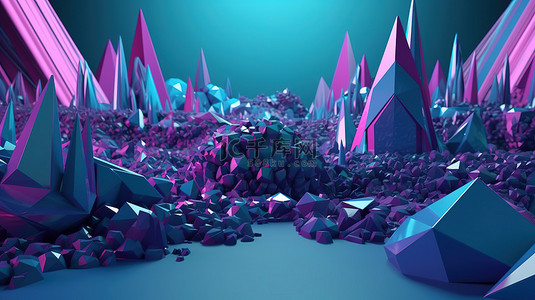 3d 紫色和蓝色几何背景的产品展示科幻插图