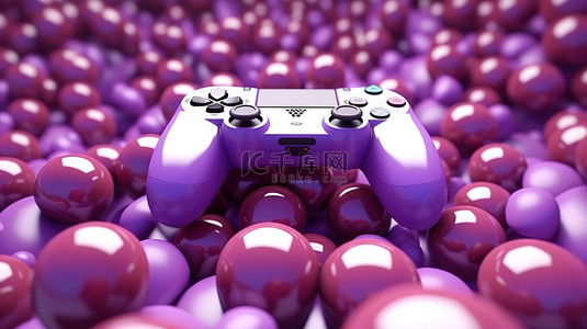 漂浮的紫色背景图片_漂浮在紫色场景中的浮动球中游戏手柄的 3D 渲染
