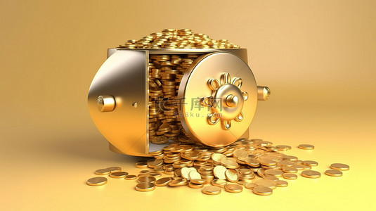 密码盒背景图片_保险箱里的金融安全金币插图