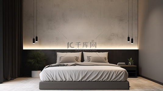 北欧床头灯背景图片_极简主义卧室概念双床头灯 3D 渲染