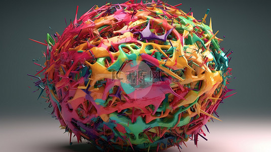 蓝色地球科技感背景图片_彩色球体抽象 3D 渲染中的混沌结构