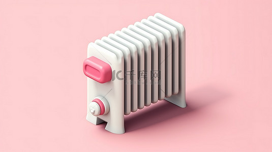 家用物品中具有等距设计的白色和粉色复古散热器的 3D 图标