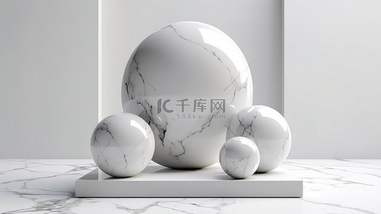 抽象白色大理石几何产品展示的 3D 插图