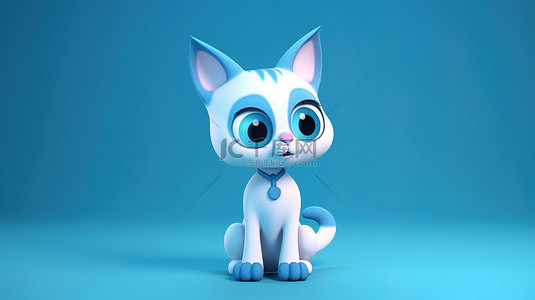 蓝色背景增强了3D猫角色的魅力