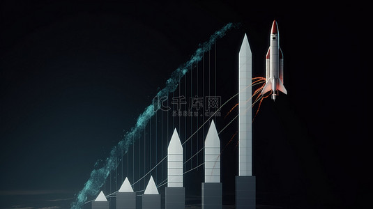 价格实在背景图片_飙升至顶峰 3d 火箭随着股市价格的飙升而飙升