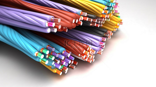 连接器背景图片_白色背景上光纤电缆和连接器的 3D 插图