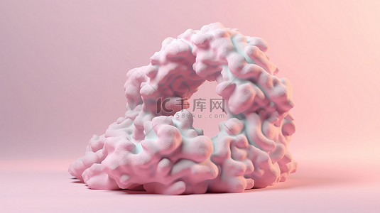 甜甜背景图片_柔和的粉红色背景展示了抽象甜甜圈形云的独立 3D 渲染