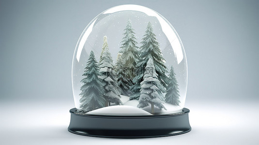 冬季下雪背景图片_3D 雪球内的松树