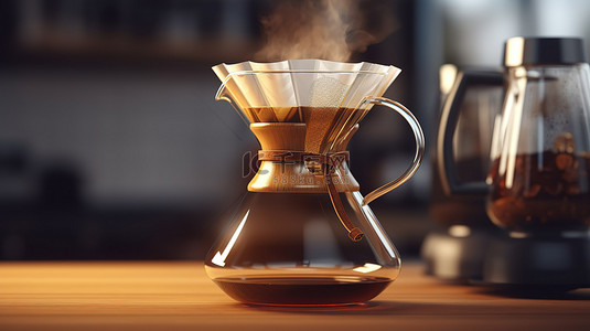 咖啡制作滴滤器制造商和冲泡方法的 3D 插图