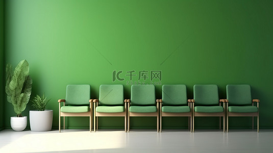 诱人背景图片_候诊室配有诱人的绿色椅子，具有充足的 3D 复制空间