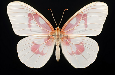 粉红色蝴蝶背景图片_一只蝴蝶，上面有粉红色和白色的颜色