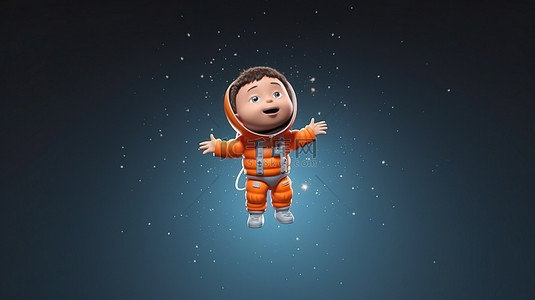 一个孩子在空中翱翔的卡通画，有足够的空白空间用于复制 3D 插图