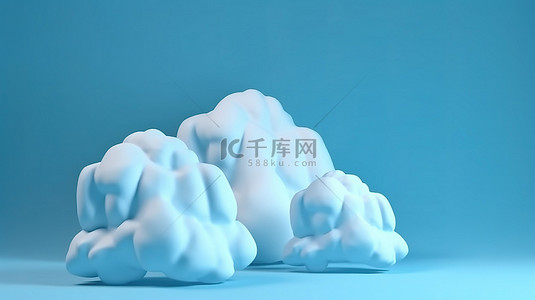 天气气象背景图片_蓝色背景上令人惊叹的 3D 云通过 3D 渲染将天气预报变为现实