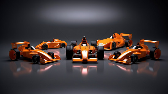 橙色车背景图片_概念性橙色赛车集合的 3D 插图