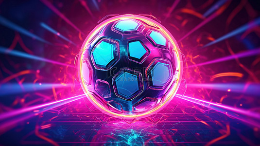 运动足球背景图片_霓虹灯颜色 3D 可视化照亮的未来足球