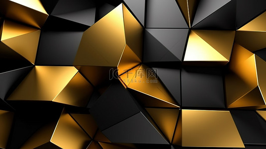 令人惊叹的黑色和金色 3D 墙，打造迷人的背景或壁纸