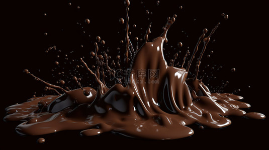 颓废的喜悦以无缝飞溅和流动模式呈现黑巧克力的逼真 3D 插图