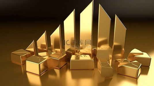 大尾箭头背景图片_3D 渲染中金条的插图，带有代表金价金融投资的向上箭头