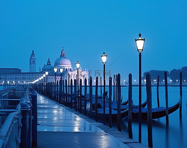 运河画法背景图片_蓝天和威尼斯码头