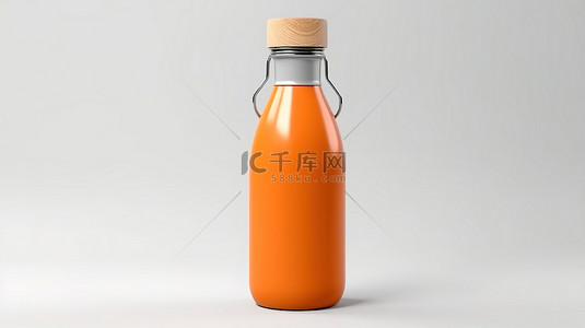 现代橙色瓶，带木帽 3d 在白色背景上呈现