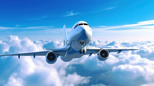 自由翱翔天空背景图片_飞机在天空中翱翔的 3d 插图