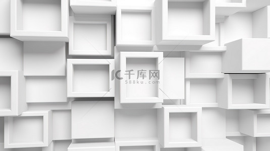 渲染 3D 白色方形图案背景和面板墙