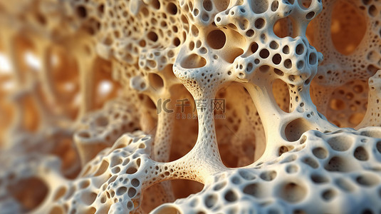 宏观透视 3D 渲染中骨骼复杂的海绵结构的图示
