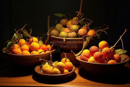 各种水果坐在木碗里