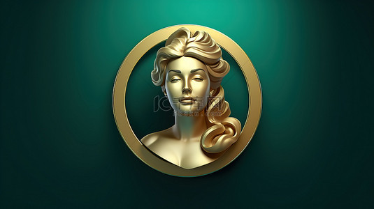 肖像徽章财富黄金设计与潮水绿色背景 3D 渲染社交媒体图标