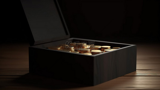 渲染插图大硬币放在盒子里，用于保存捐款和钱罐