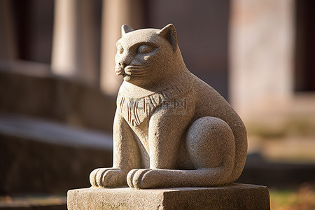 坐着的老虎背景图片_一个石头雕像，上面坐着一只猫