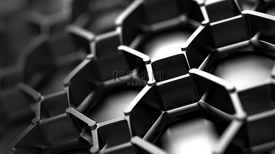 细胞背景背景图片_黑色化学抽象纹理中六角金属分子的特写 3D 渲染