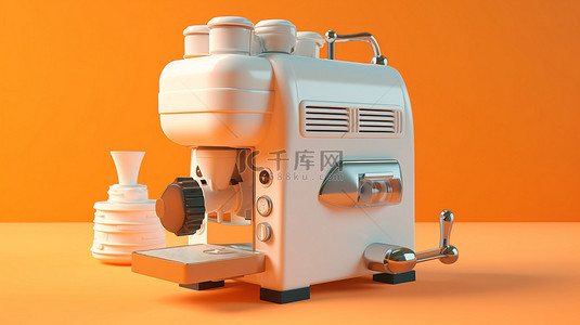 奶昔背景图片_橙色背景下单色冰淇淋机的 3D 渲染