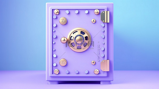 带有紫色安全盒的蓝色柔和背景的 3D 插图
