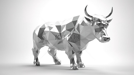 3d 中的多边形公牛在空白的白色背景上渲染