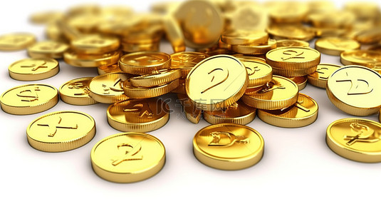 白色背景上美元符号装饰金币的 3D 渲染