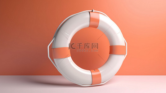 橡胶救生圈 3d 呈现橙色和白色的夏季装饰，营造度假氛围