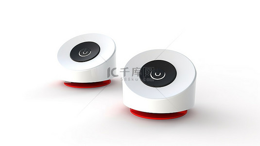 无线扬声器组具有 wi fi 徽标，在白色背景上以 3D 渲染呈现