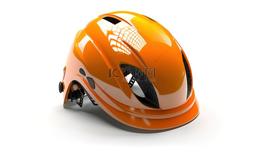 白色背景的 3D 渲染展示了橙色防护头盔的特写视图