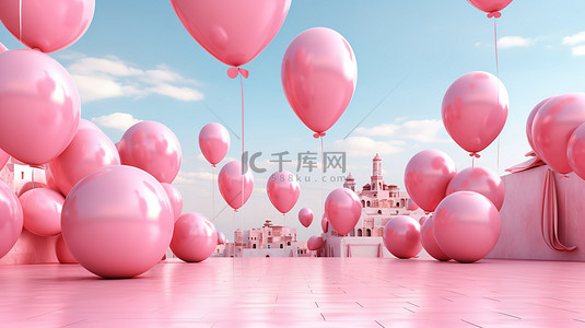节日节日粉红色气球的 3d 渲染