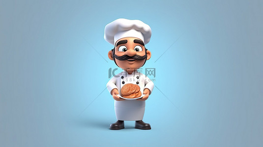 厨师卡通帽子背景图片_戴着白帽子的厨师的卡通风格 3D 插图