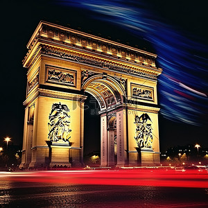 从巴黎之夜看凯旋门