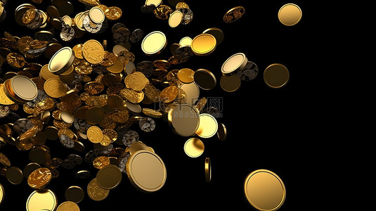 金币掉落背景图片_在深色背景上掉落金币的 3D 渲染，有足够的文本空间