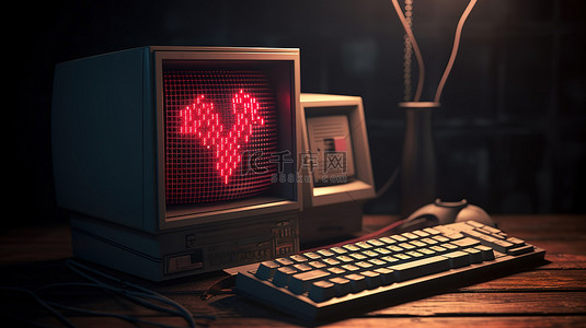复古计算机和 3D 渲染中的像素化心脏