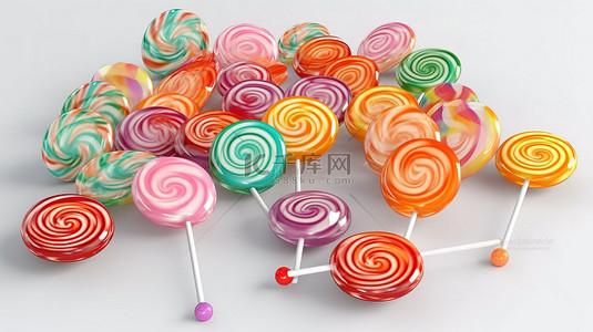 卡通棒棒糖果背景图片_一组以 3d 呈现的彩色甜棒棒糖