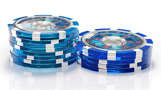 赌场蓝筹和轮盘赌以 3d 呈现，带有剪切路径