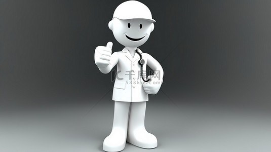 白色制服背景图片_小白色 3d 角色摆出医生的姿势并竖起大拇指