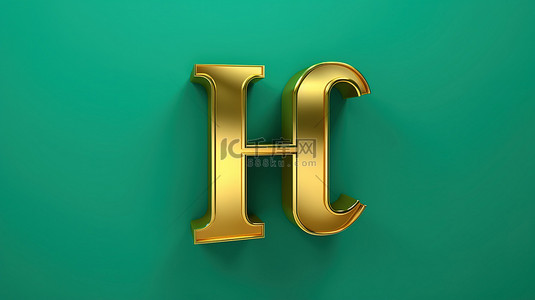 团福金猪背景图片_福尔图纳的金色大写字母“h”在潮水绿色背景上大写，具有时尚的字体类型和符号与 3D 渲染