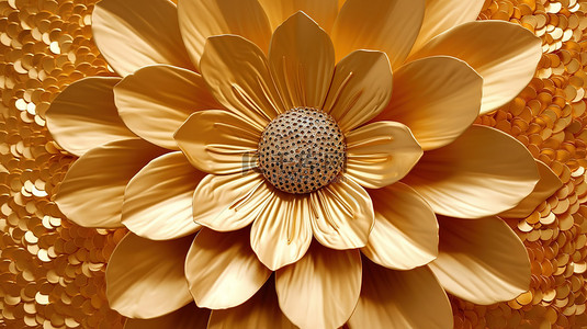 花束的花背景图片_纸艺风格 3d 渲染中的金色绽放