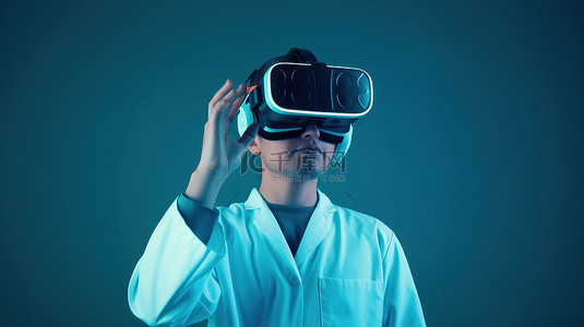 vr科技背景图片_戴着 VR 耳机的医疗专业人员的娱乐 3D 表示